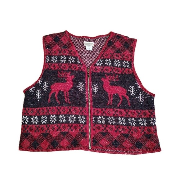 Coldwater Creek Sweaters - Coldwater Creek Wool Vest Size XL Cabincore Lodge Rustic Cozy Deer Fair Isle